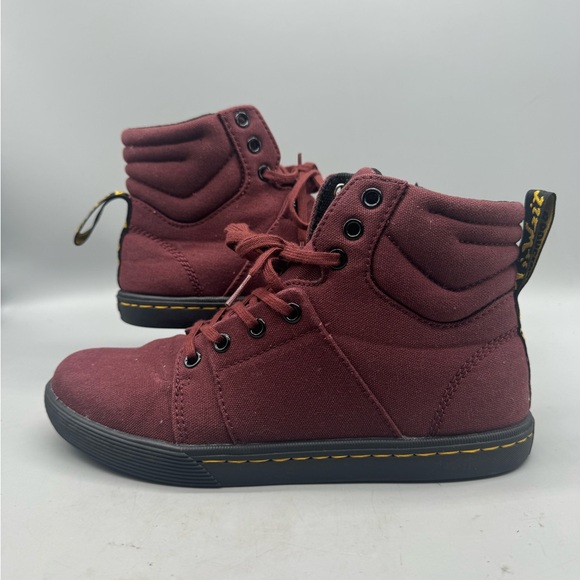 Dr. Martens Shoes - Dr. Martens Shoreditch Burgundy Red Canvas Lace Up Combat Boots Women Size 7